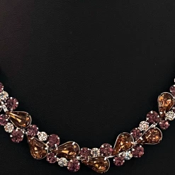 WONA TRADING Multi Color Pear And Round Cut Crystal Silver Necklace