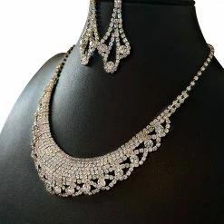 WONA TRADING Accessories Rhinestone Bib Gold Necklace And Earring Set