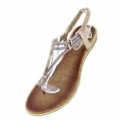 SUP Shoes A2911 Brown Sparkle T Strap Slingback Thong Sandal