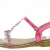 SUP Sandals AA96 Fuchsia Heart Sparkle Open Toe T Strap Slingback Sandal