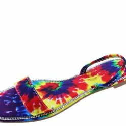 Liliana Ashley113 Rainbow Tie Dual Strap Open Toe Flat Slide Sandal