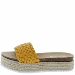 SUP Shoes Amy01 Mustard Woven Open Toe Espadrille Slide Sandal