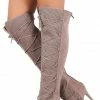 QUPID Ara140x Taupe Suede Pu Peep Toe Perforated Lace Up Boot Boots