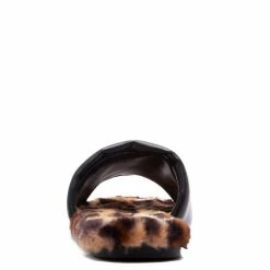 QUPID Archer710 Black Pu Faux Fur Flat Slide Sandal Shoes