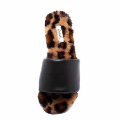 QUPID Archer710 Black Pu Faux Fur Flat Slide Sandal Shoes