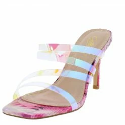 Elegant Shoes Aryana1 Pink Multi Strappy Open Toe Slide Short Heel