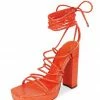 Liliana Shoes Karsyn113 Orange Strappy Ghillie Ankle Wrap Platform Heel