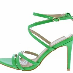 BERNESS Ellis102 Green Strappy Pointed Open Toe Ankle Strap Heel