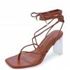 Liliana Martha104 Tan Square Open Toe Strappy Lucite Block Heel Shoes