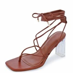 Liliana Martha104 Tan Square Open Toe Strappy Lucite Block Heel Shoes