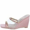 MACHI Ayden Pink Stud Trimmed Lucite Open Toe Wedge Heel