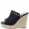 Legend Ayla61 Black Pu Studded Open Toe Platform Espadrille Wedge