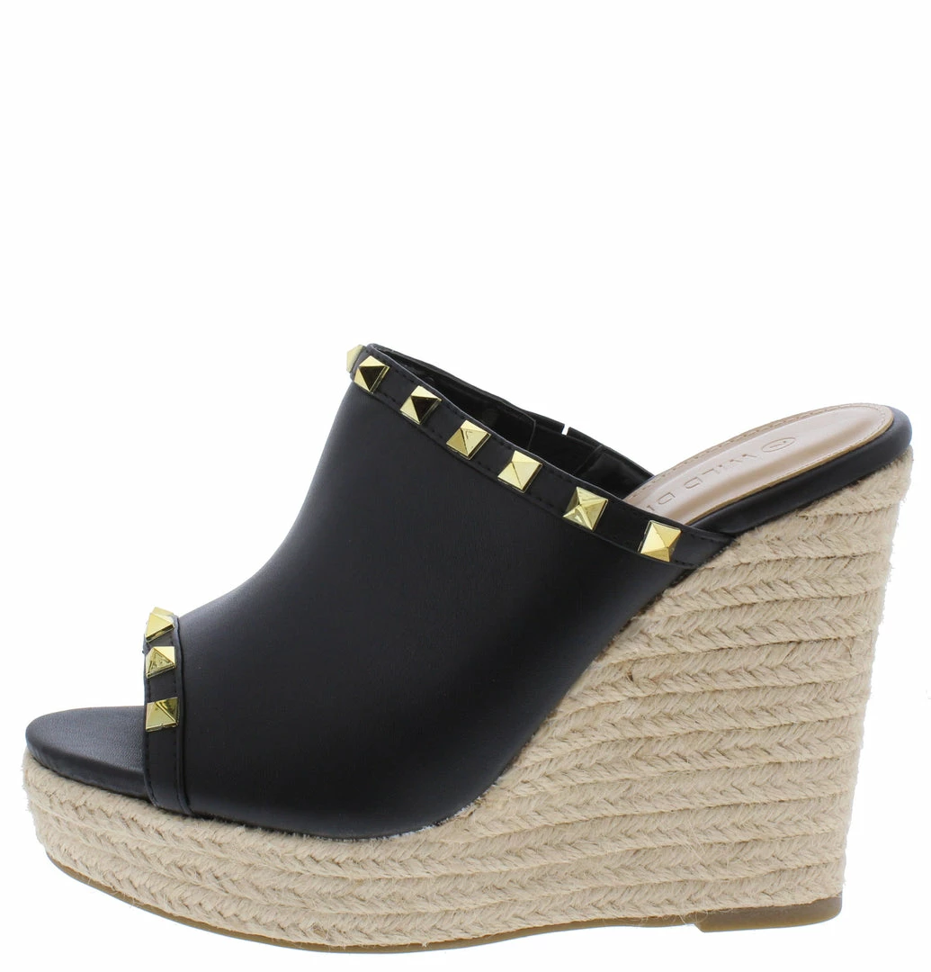 Legend Ayla61 Black Pu Studded Open Toe Platform Espadrille Wedge 3 Legend Ayla61 Black Pu Studded Open Toe Platform Espadrille Wedge