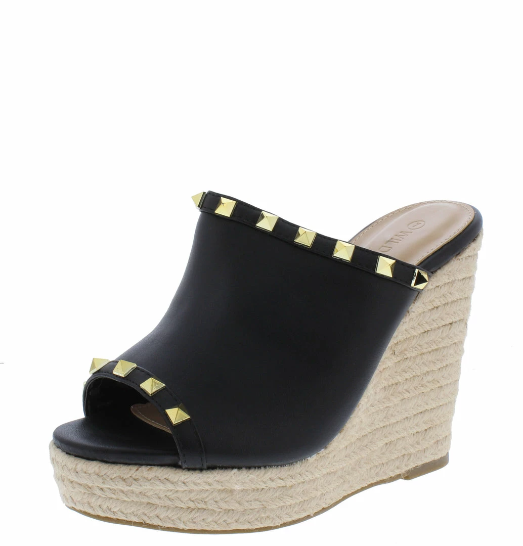 Legend Ayla61 Black Pu Studded Open Toe Platform Espadrille Wedge 4 Legend Ayla61 Black Pu Studded Open Toe Platform Espadrille Wedge