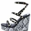 Legend What's New Ayla64a Black Pu Studded Multi Strap Snake Print Wedge