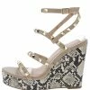 Legend Ayla64a Natural Pu Studded Multi Strap Snake Print Wedge What's New
