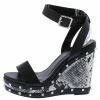 Legend Ayla66 Black Pu Snake Open Toe Ankle Wrap Strap Wedge Shoes