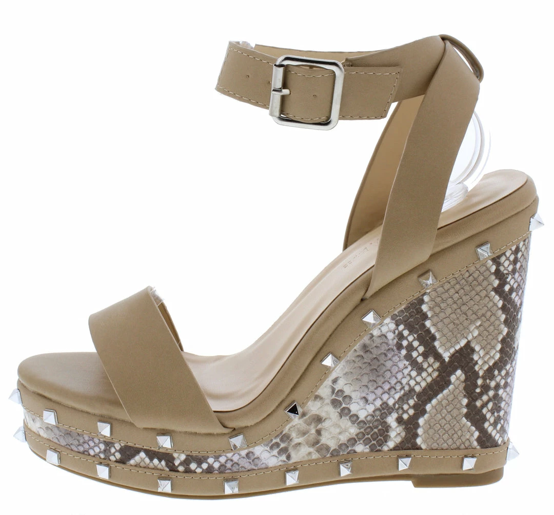 Legend Shoes Ayla66 Taupe Pu Snake Open Toe Ankle Wrap Strap Wedge 3 Legend Shoes Ayla66 Taupe Pu Snake Open Toe Ankle Wrap Strap Wedge