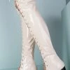 CAPE ROBBIN Abril1 Nude Open Toe Knee High Boots With Front Lace Up