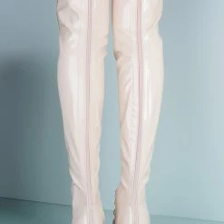 CAPE ROBBIN Abril1 Nude Open Toe Knee High Boots With Front Lace Up 9 CAPE ROBBIN Abril1 Nude Open Toe Knee High Boots With Front Lace Up