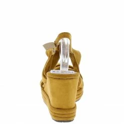 Makers Shoes Alba1 Tan Dual Knotted Open Toe Slingback Platform Wedge