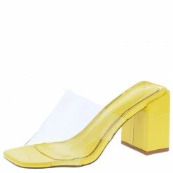 Liliana Gloria218 Yellow Lucite Open Toe Mule Block Heel