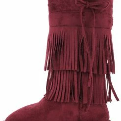 Forever Link Aling82 Burgundy Fringe Faux Fur Boot Boots