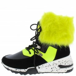 CAPE ROBBIN Boots Alora Black Faux Fur Cuff Lace Up Sneaker Boot