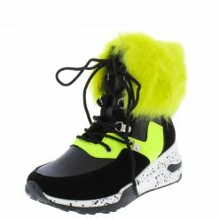 CAPE ROBBIN Boots Alora Black Faux Fur Cuff Lace Up Sneaker Boot