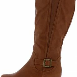 Blossom Amar92w Cognac Pu Knee High Hidden Wedge Boot Boots