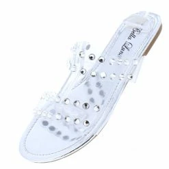 SPRINGLAND Andina03 Silver Jeweled Lucite Open Toe Slide Flat Sandal Shoes