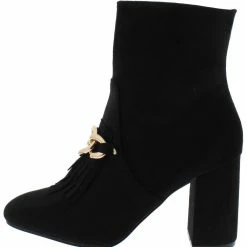 SHOE MAGNATE Anesha6 Black Fringe Chain Almond Toe Ankle Boot Boots