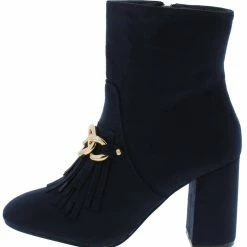 SHOE MAGNATE Boots Anesha6 Navy Fringe Chain Almond Toe Ankle Boot