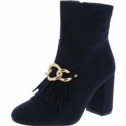 SHOE MAGNATE Boots Anesha6 Navy Fringe Chain Almond Toe Ankle Boot