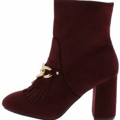 SHOE MAGNATE Anesha6 Wine Fringe Chain Almond Toe Ankle Boot Boots