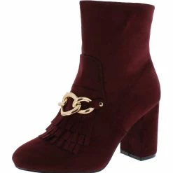 SHOE MAGNATE Anesha6 Wine Fringe Chain Almond Toe Ankle Boot Boots