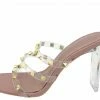 Legend Annette06 Pink Pu Caged Rock Stud Open Toe Slide Heel