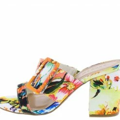 JP Appetite73 White Multi Open Toe Buckle Strap Block Heel Shoes