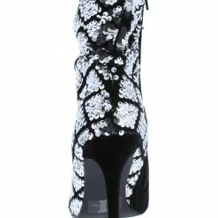 QUPID Boots Ara385 Silver Black Sequin Peep Toe Stiletto Ankle Boot 7 QUPID Boots Ara385 Silver Black Sequin Peep Toe Stiletto Ankle Boot