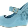 SPRINGLAND Shoes Aria10 Light Blue Suede Braid Fringe Mary Jane Wedge