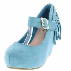 SPRINGLAND Shoes Aria10 Light Blue Suede Braid Fringe Mary Jane Wedge