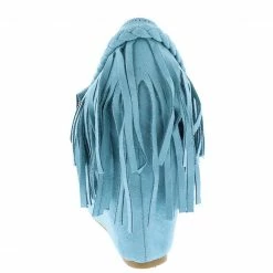 SPRINGLAND Shoes Aria10 Light Blue Suede Braid Fringe Mary Jane Wedge