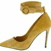 CAPE ROBBIN Shoes Armor Mustard Faux Croc Pointed Toe Ankle Strap Stiletto Heel