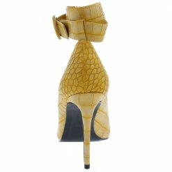CAPE ROBBIN Shoes Armor Mustard Faux Croc Pointed Toe Ankle Strap Stiletto Heel