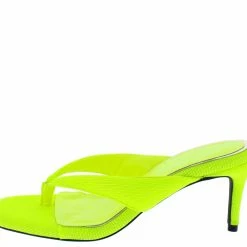 Liliana Shoes Alison044 Yellow Thong Square Open Toe Slide On Short Heel