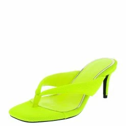 Liliana Shoes Alison044 Yellow Thong Square Open Toe Slide On Short Heel