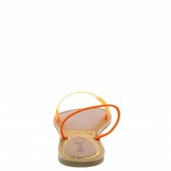 QUPID Shoes Athena1209ax Orange Dual Strap Lucite Flat Slide Sandal