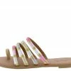 QUPID Shoes Athena1222 Nude Multi Strap Open Toe Flat Slide Sandal