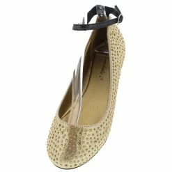 Breckelles Shoes Ava06 Gold Rhinestone Ankle Strap Flat