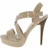 Elegant Avisa3 Nude Open Toe Cross Strap Platform Stiletto Heel Mid-Low Heel